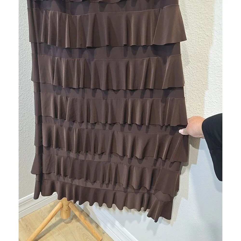 Vtg Tiered Ruffle Maxi Skirt Medium Chocolate Brown Modest Parisian Boho Cottage
